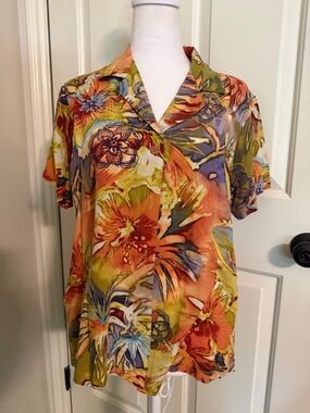 Jams World Orange and Blue Tropical Print Shirt
